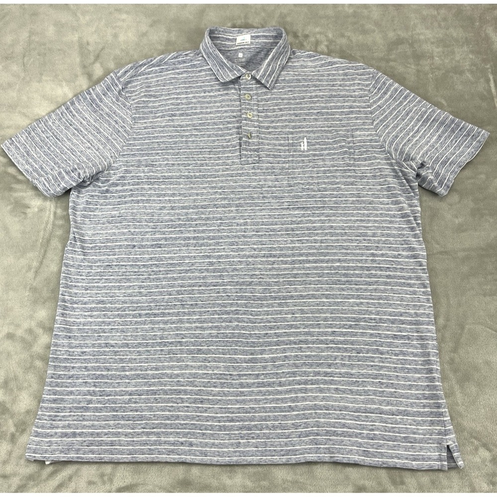 Johnnie-O Polo Shirt Men 2XL Heather Blue Striped Hangin'Out Stretch Golf Preppy